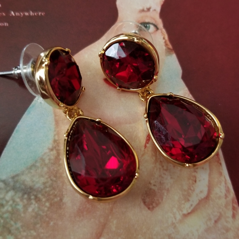 Talbots Red Ruby Slippers Drop Statement Earrings - image 2